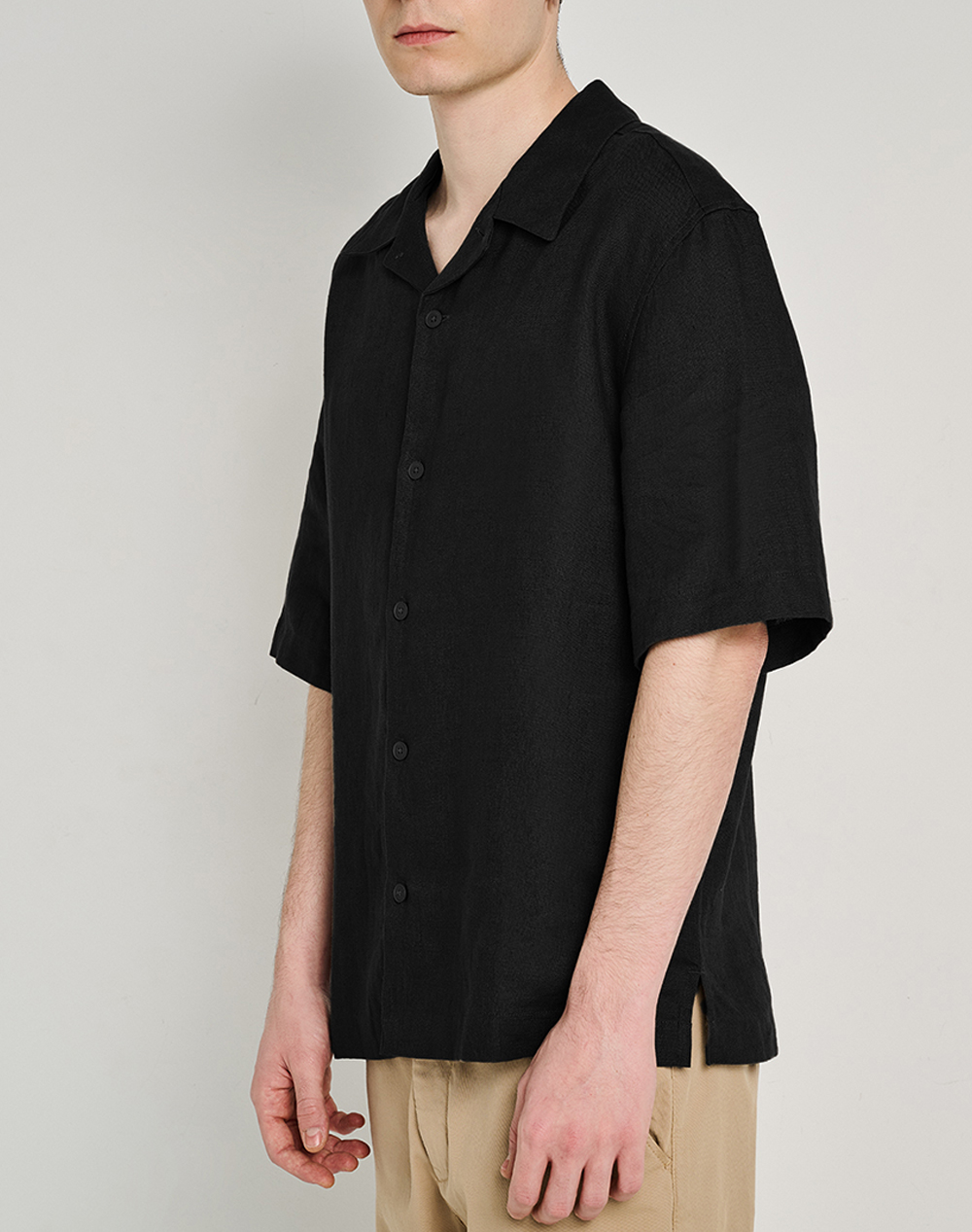Staff Ron Man Shirt Linen Short Sleeve 30%Linen 70%Co 61-202 055-Ν0090 Black ανδρικά ρούχα πουκάμισα Politikos Shop Πολιτικός