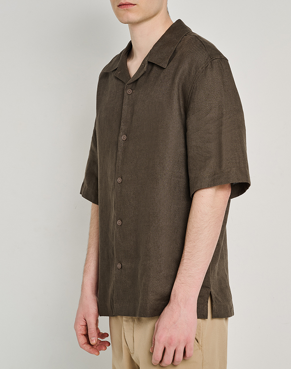Staff Ron Man Shirt Linen Short Sleeve 30%Linen 70%Co 61-202 055-Ν0049 Brown ανδρικά ρούχα πουκάμισα Politikos Shop Πολιτικός