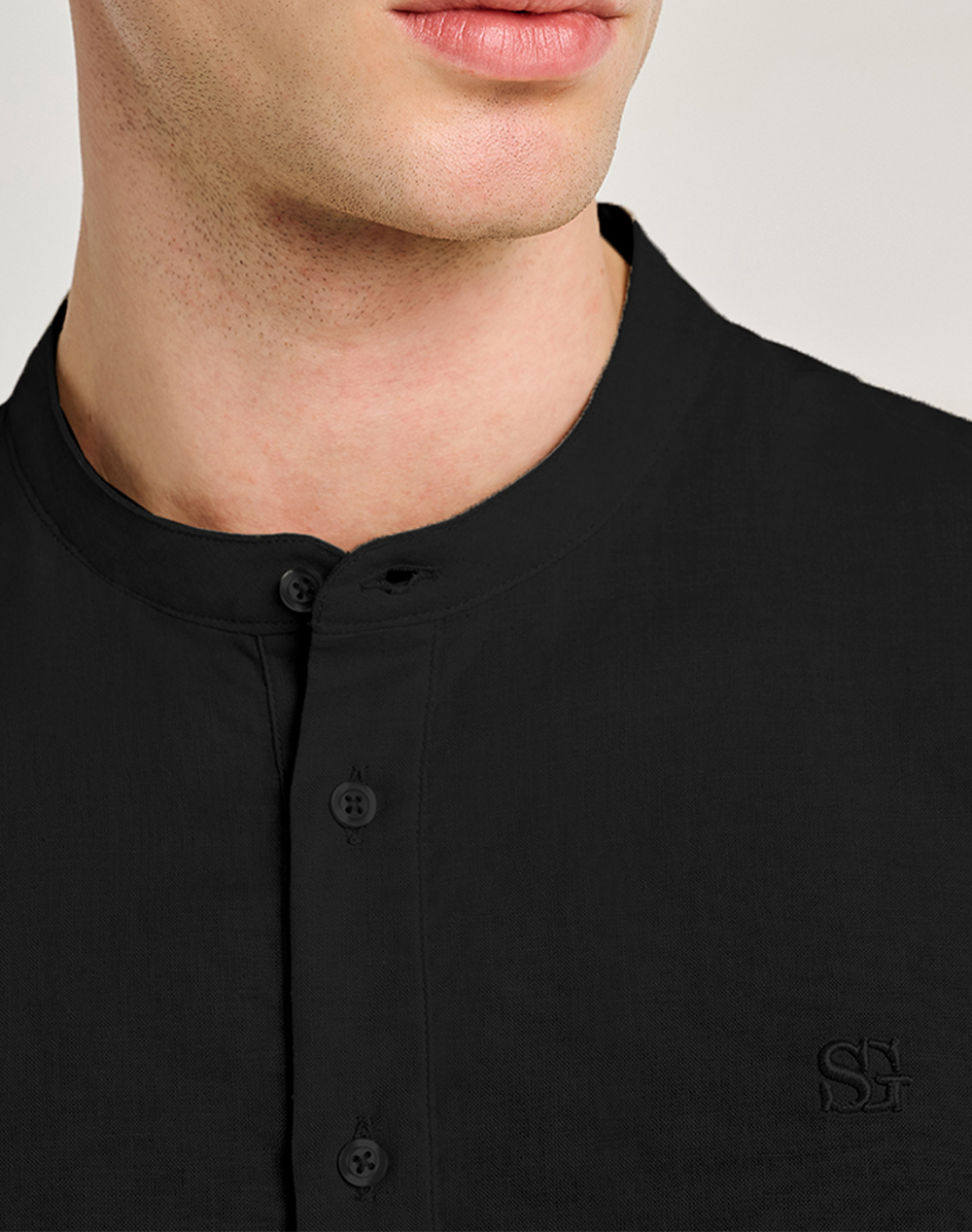 Staff Trevor 1 Man Shirt Mao Collar 30%Linen 70%Co 61-204 055-Ν0090 Black ανδρικά ρούχα πουκάμισα Politikos Shop Πολιτικός