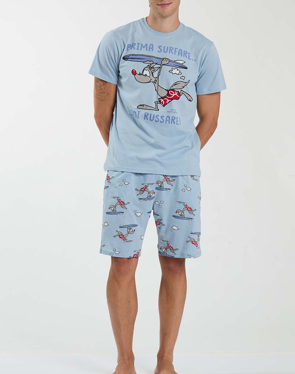 Cotton Mania Ανδρικό Σετ Πυτζάμας Με Κοντομάνικη Μπλούζα Με Τύπωμα Μπροστά Και Σόρτς Με Εμπριμέ Μοτίβο Κοντομάνικη Πολύχρωμο Βαμβάκι