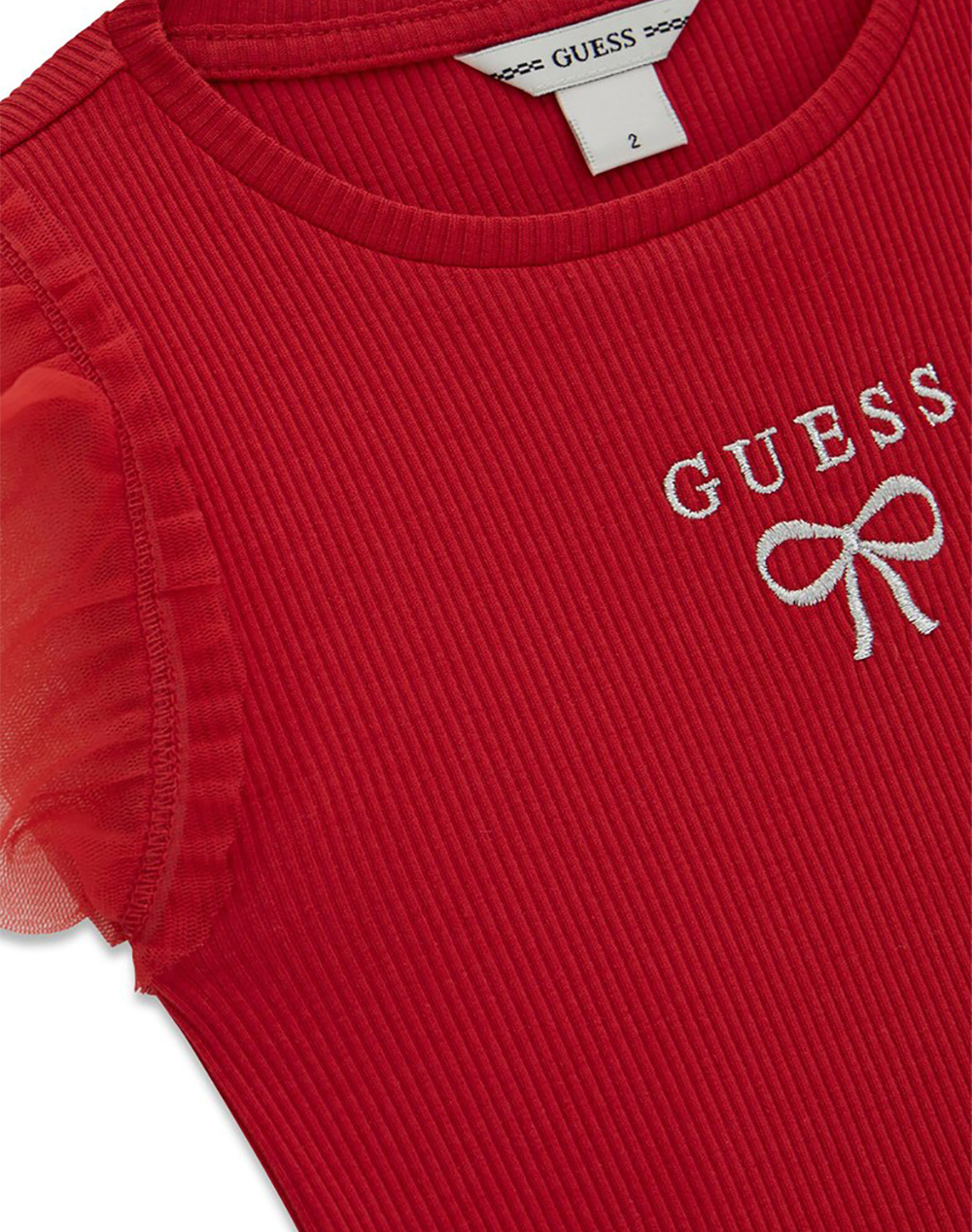 Guess Kids Rib Ss T-Shirt W Mesh Μπλούζα Παιδικό Girl K6Ri12Kcu20-G532 Red παιδικά Κορίτσι ρούχα μπλούζες Politikos Shop Πολιτικός