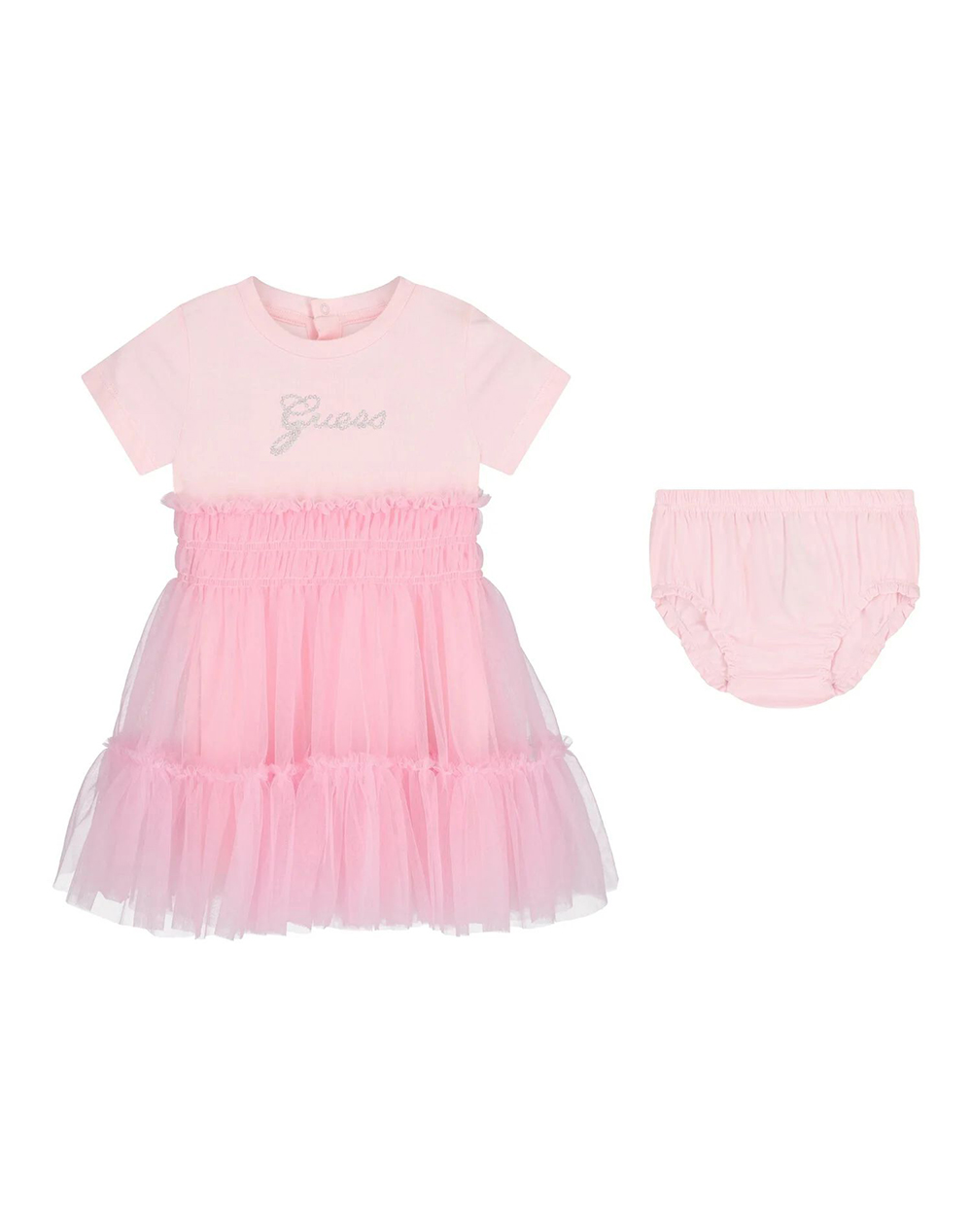 Guess Βρεφικό Φόρεμα Για Κορίτσι Κοντομάνικο Ανοιχτό Ροζ Βαμβάκι Ελαστάνη