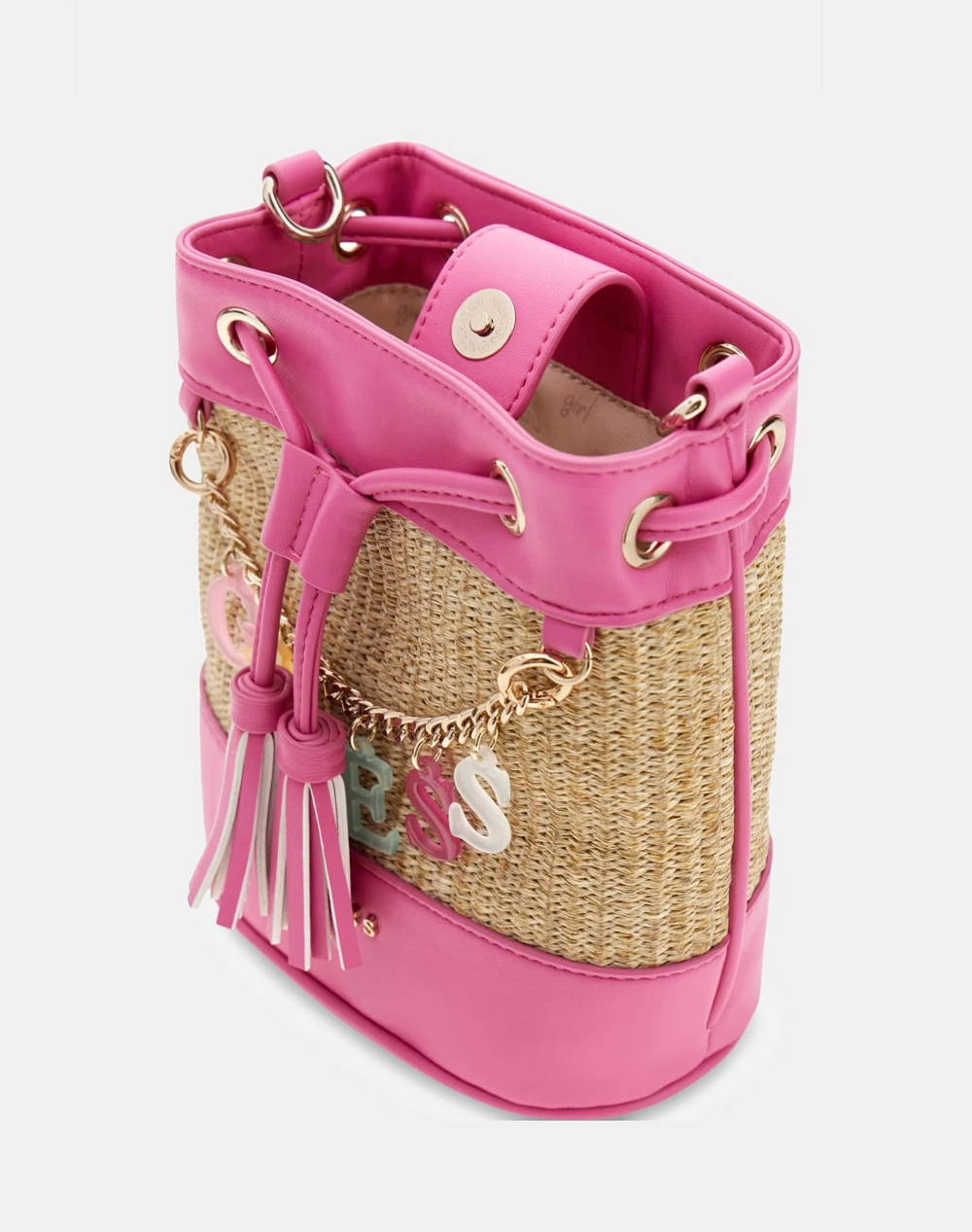 Guess Straw Mini Bucket Bag Τσάντα Παιδικό Girl J6Gz19Wh860-F4K7 Pink παιδικά αξεσουάρ τσάντες & Σακιδια Πλατης Politikos Shop Πολιτικός