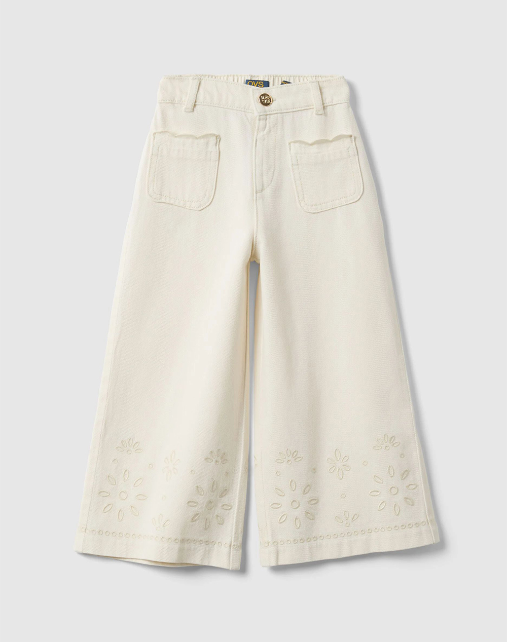OVS DRILL PANT W/EMBRO 2559551-VANILLA ICE Ecru