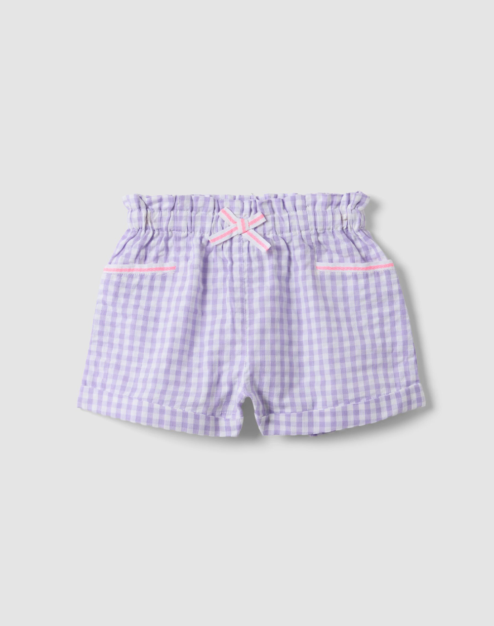 OVS Y/D CHECK SHORT 2617188-WHITE/VIOLET CHECK Violet