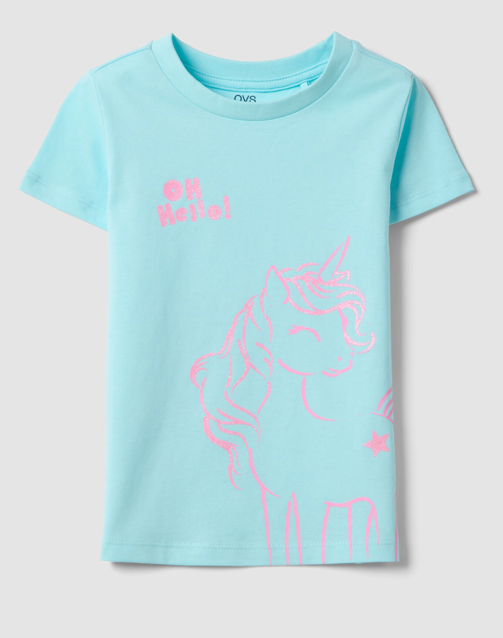 OVS T-SHIRT 1 COL + GLITTER 2655054-TANAGER TURQUOISE Turquoise