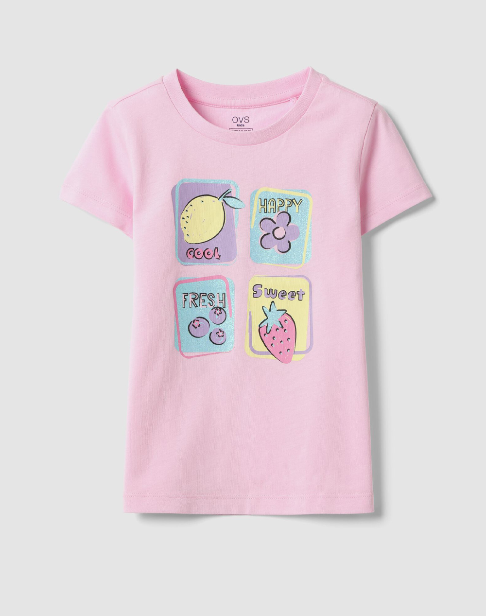 OVS T-SHIRT 4/5COL+ GLITTER 2655100-NOSEGAY Pink
