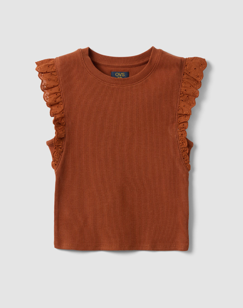 OVS T-SHIRT W/SANGALLO SLEEVE 2681432-GINGER BREAD Firebrick