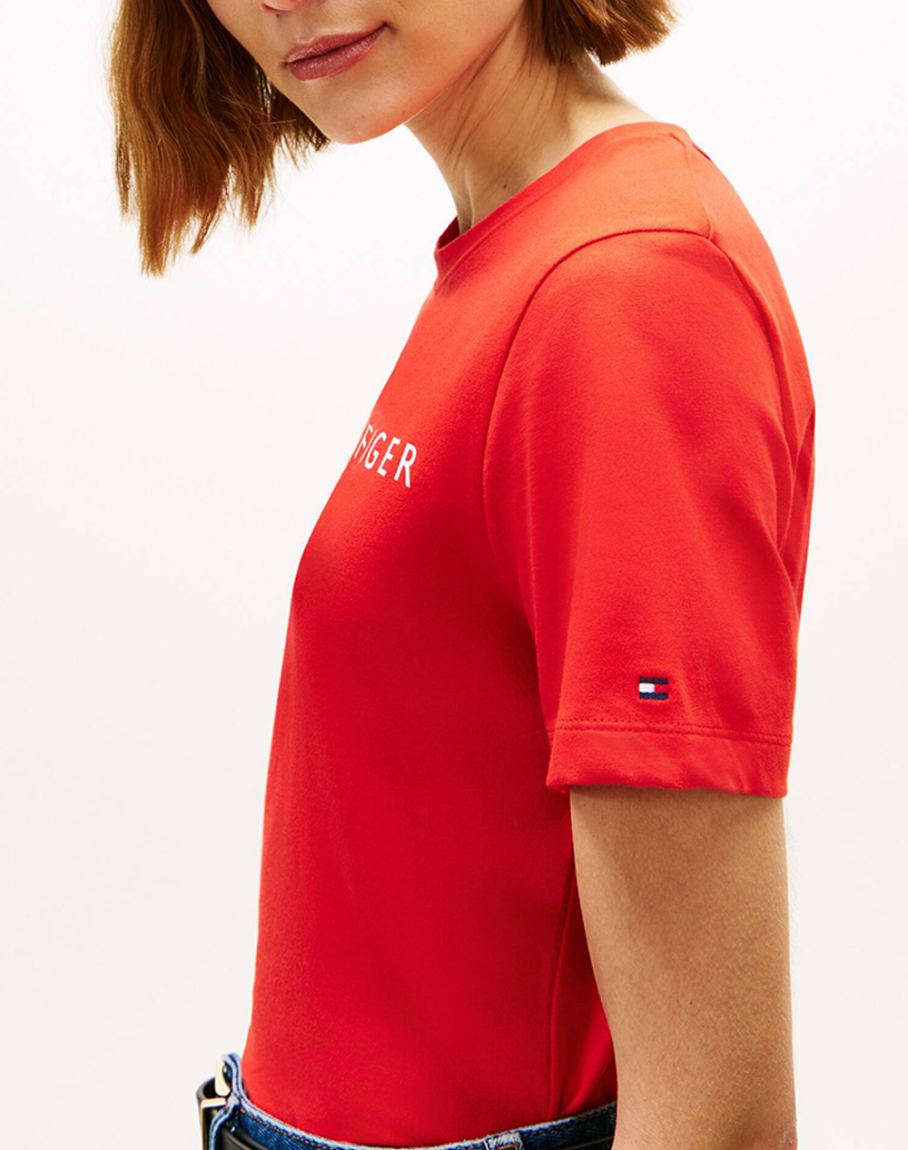 Tommy Hilfiger Reg Corp Logo C-Nk Ss Ww0Ww40276-Sne Red Γυναικεία ρούχα μπλούζες Τ-Shirt Politikos Shop Πολιτικός