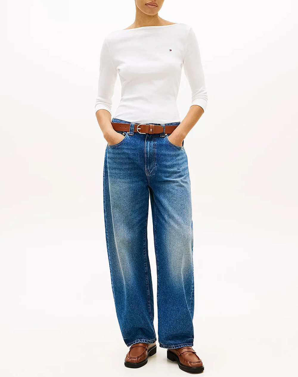Tommy Hilfiger New Cody Slim Boat-Nk 3 4Slv Ww0Ww40589-02Z Ecru Γυναικεία ρούχα μπλούζες Τ-Shirt Politikos Shop Πολιτικός