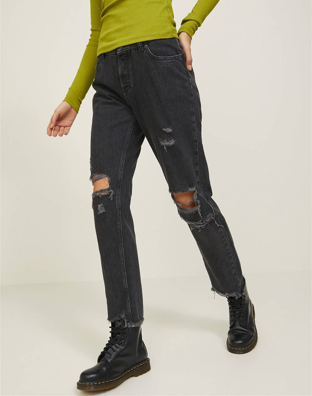 JJXX BY JACK&JONES JJXX JXSEOUL STRAIGHT MW JEANS RR3006 BRH LN 12217509-Black Denim DenimBlack