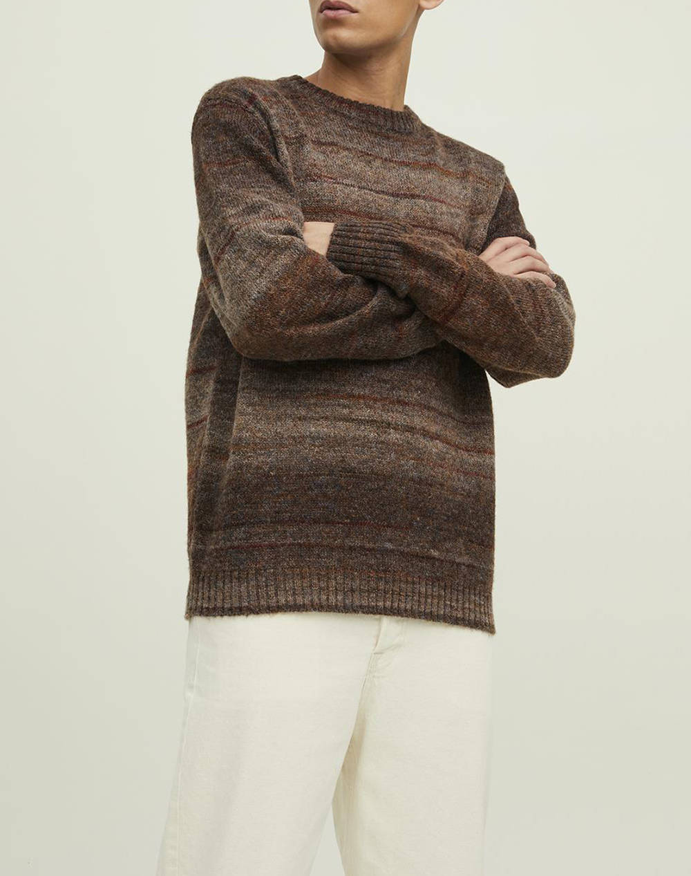 JACK&JONES JPRBLUGRADIENT KNIT CREW NECK 12216376-Hot Fudge Brown