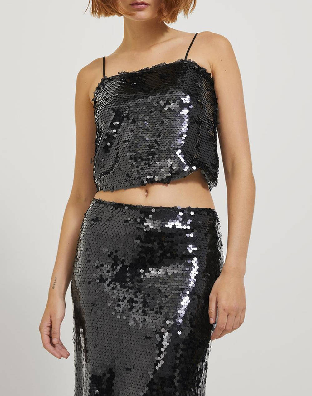 JJXX JXAVA SEQUIN STRAP CROP TOP WVN 12246618-BLACK Black