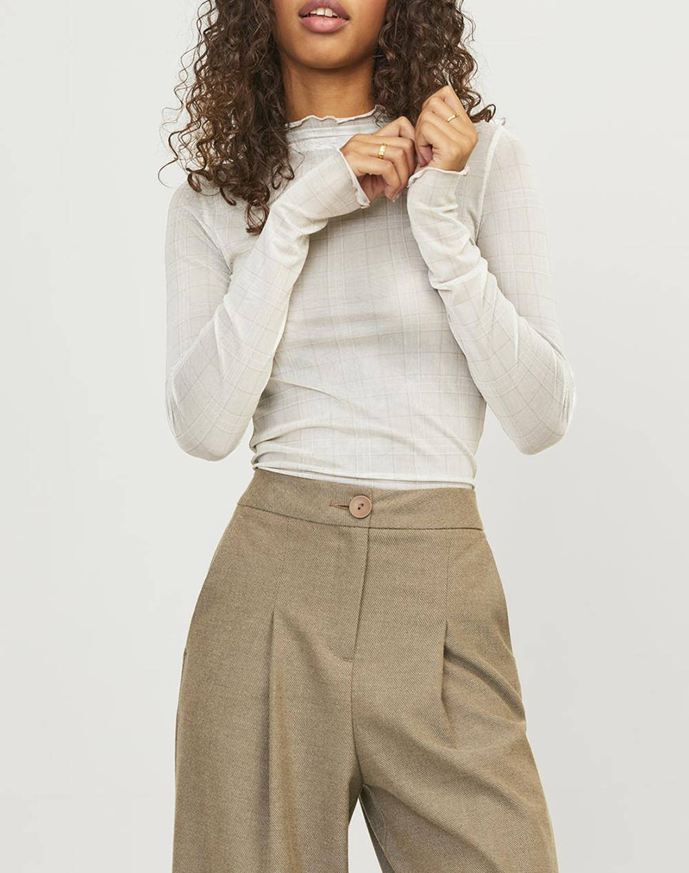 JJXX BY JACK&JONES JJXX JXZOEY LS MESH TOP WVN 12241361-BEIGE Biege