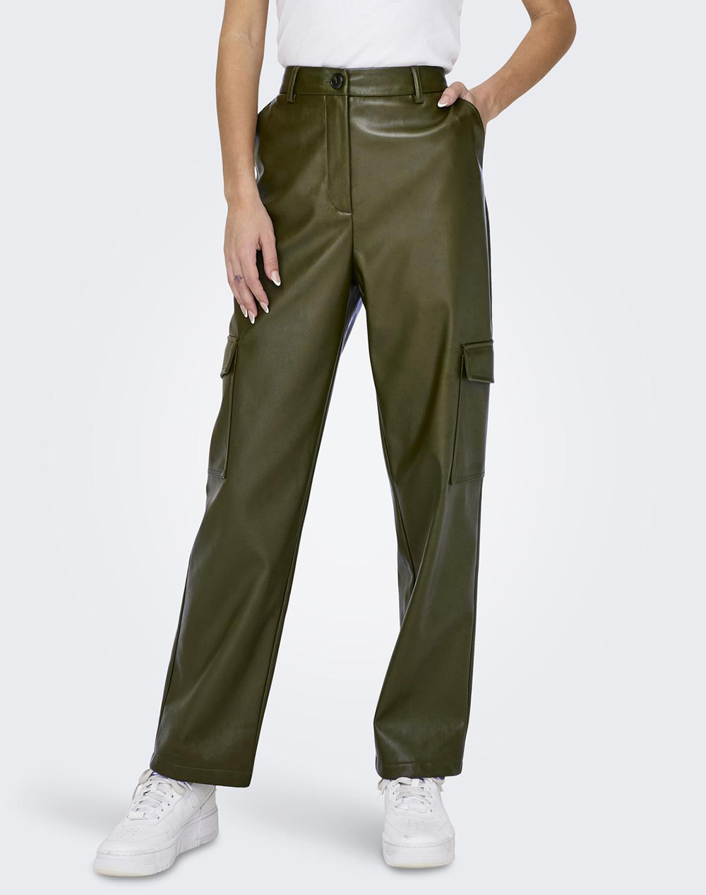 ONLY ONLKIM FAUX LEATHER CARGO PANT CC OTW 15293029-DARK OLIVE Olive