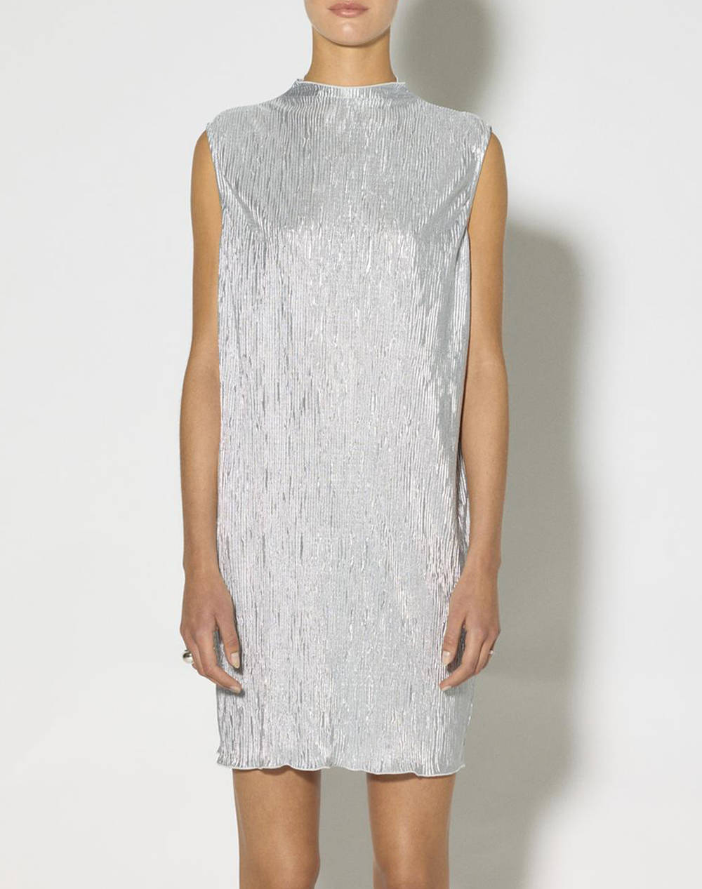 SOMETHINGNEW SOMETHING SNNADIA SL HIGHNECK MINI DRESS - MCH 10294593-SILVER LightGray