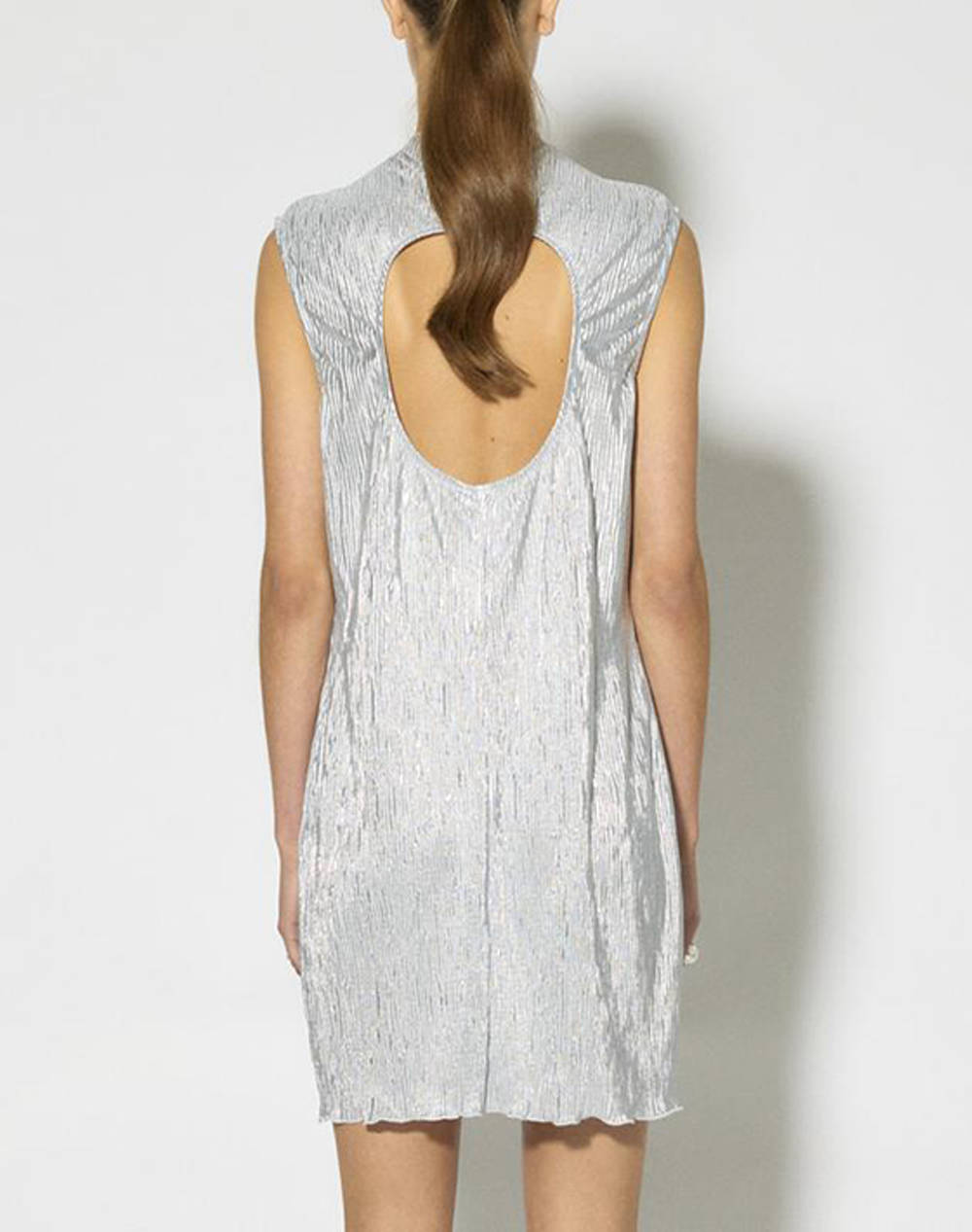 SOMETHING SNNADIA SL HIGHNECK MINI DRESS - MCH 10294593-SILVER LightGray φωτογραφία