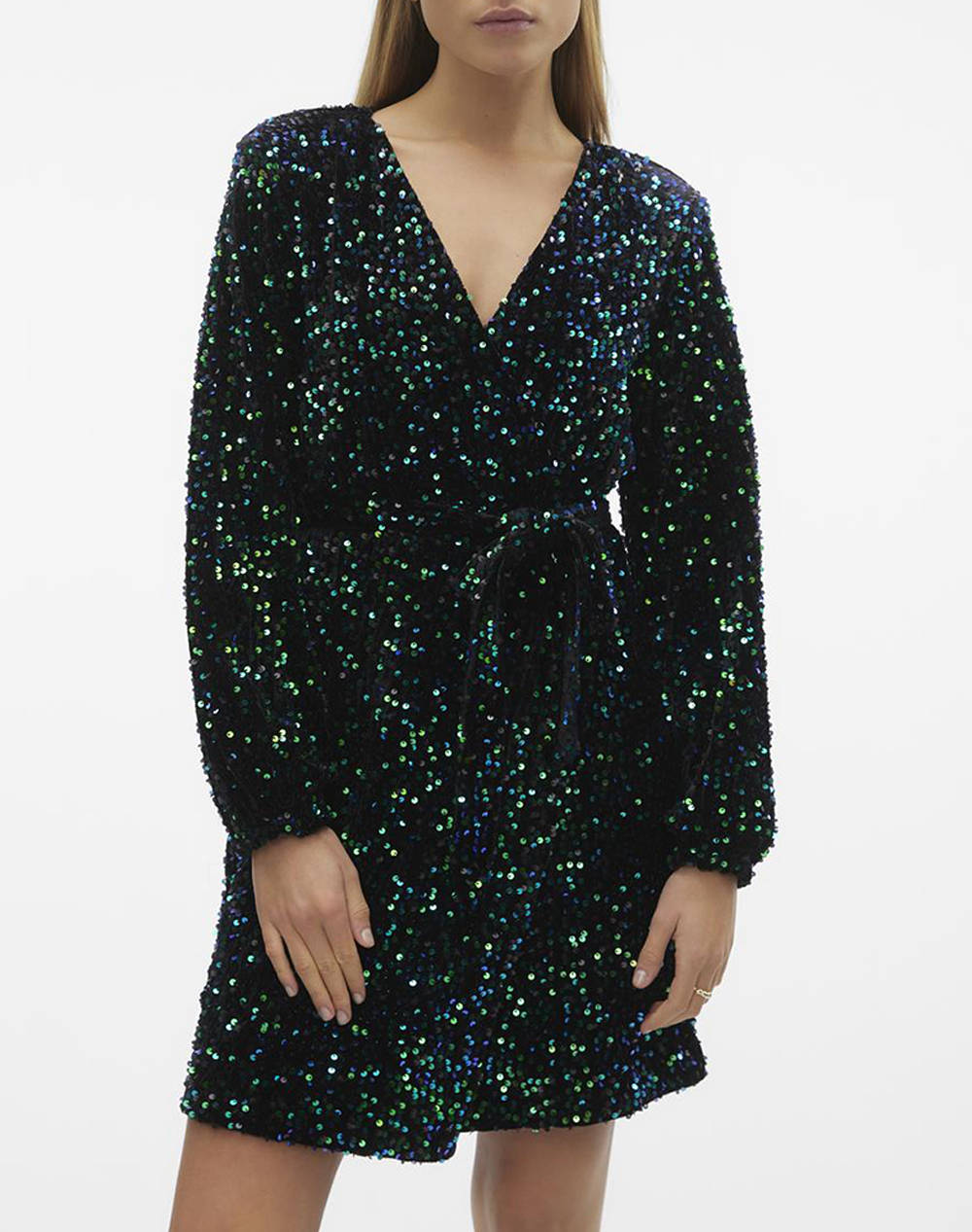 VERO MODA VERO MODA VMBELLA LS WRAP SHORT DRESS JRS 10298493-Black Mixed