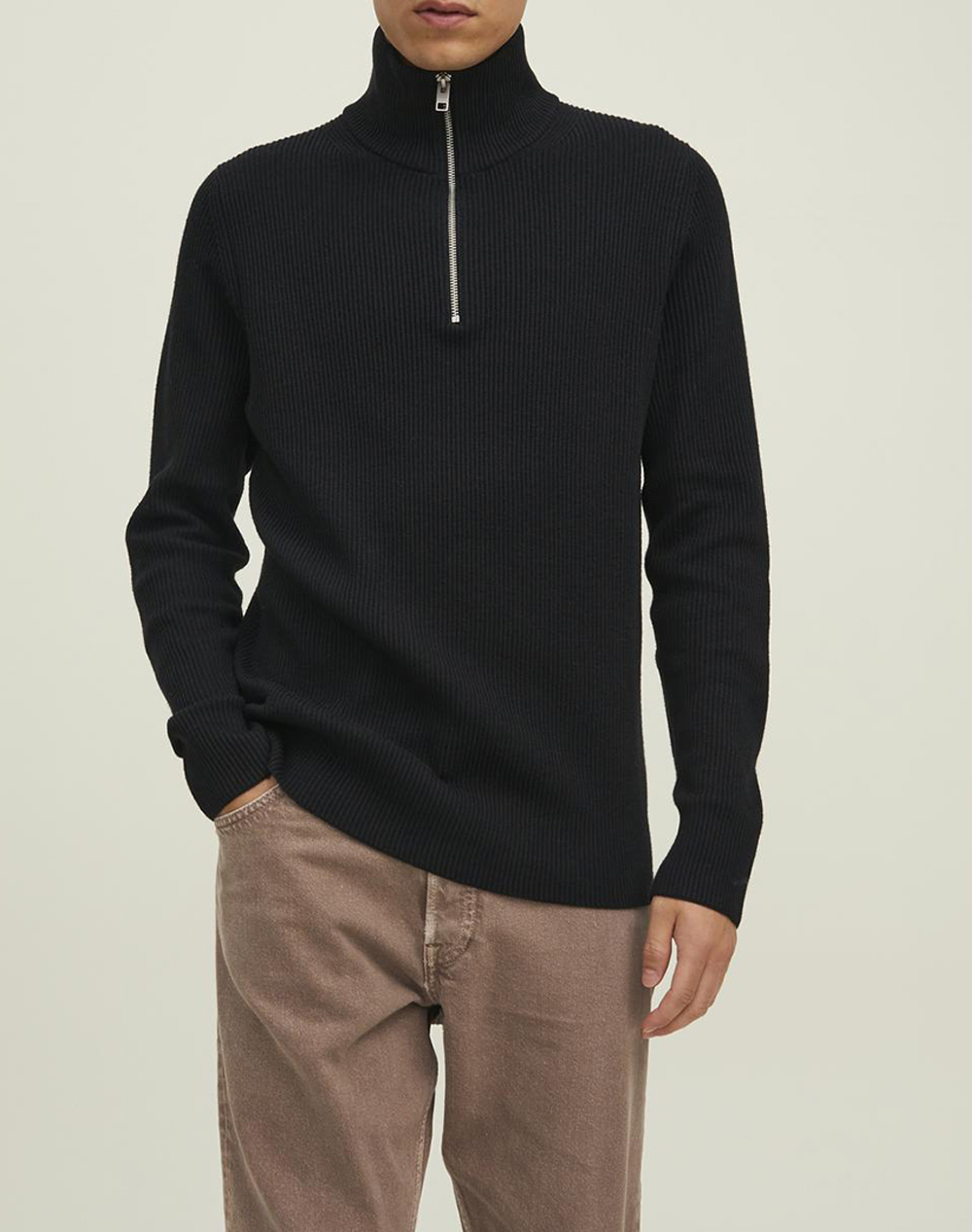 JACK&JONES JPRCCPERFECT KNIT HALF ZIP SN 12216768-BLACK Black
