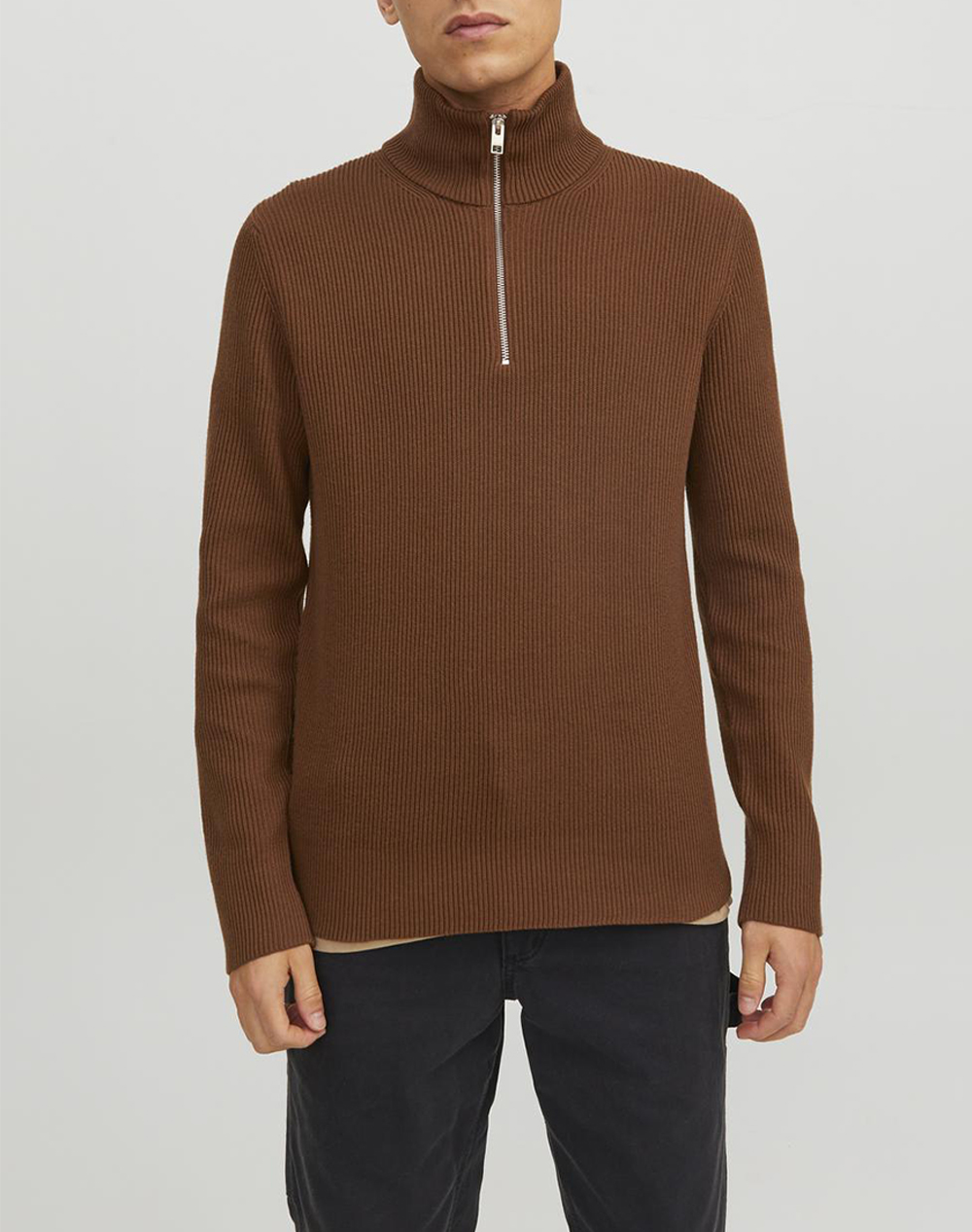 JACK&JONES JPRCCPERFECT KNIT HALF ZIP SN 12216768-Cambridge Brown Brown