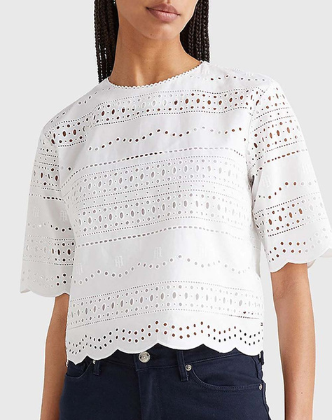 TOMMY HILFIGER BRODERIE C-NK BLOUSE SS