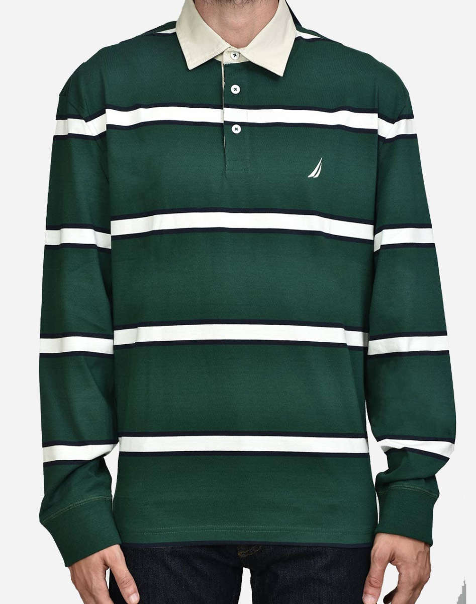 Green striped long sleeve rugby shirt Clearance