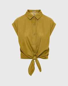 FUNKY BUDDHA Cropped λινό πουκάμισο με βισκόζη